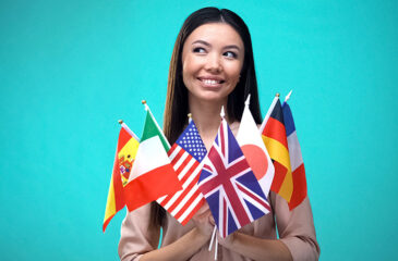 foreign exchange student holding flags